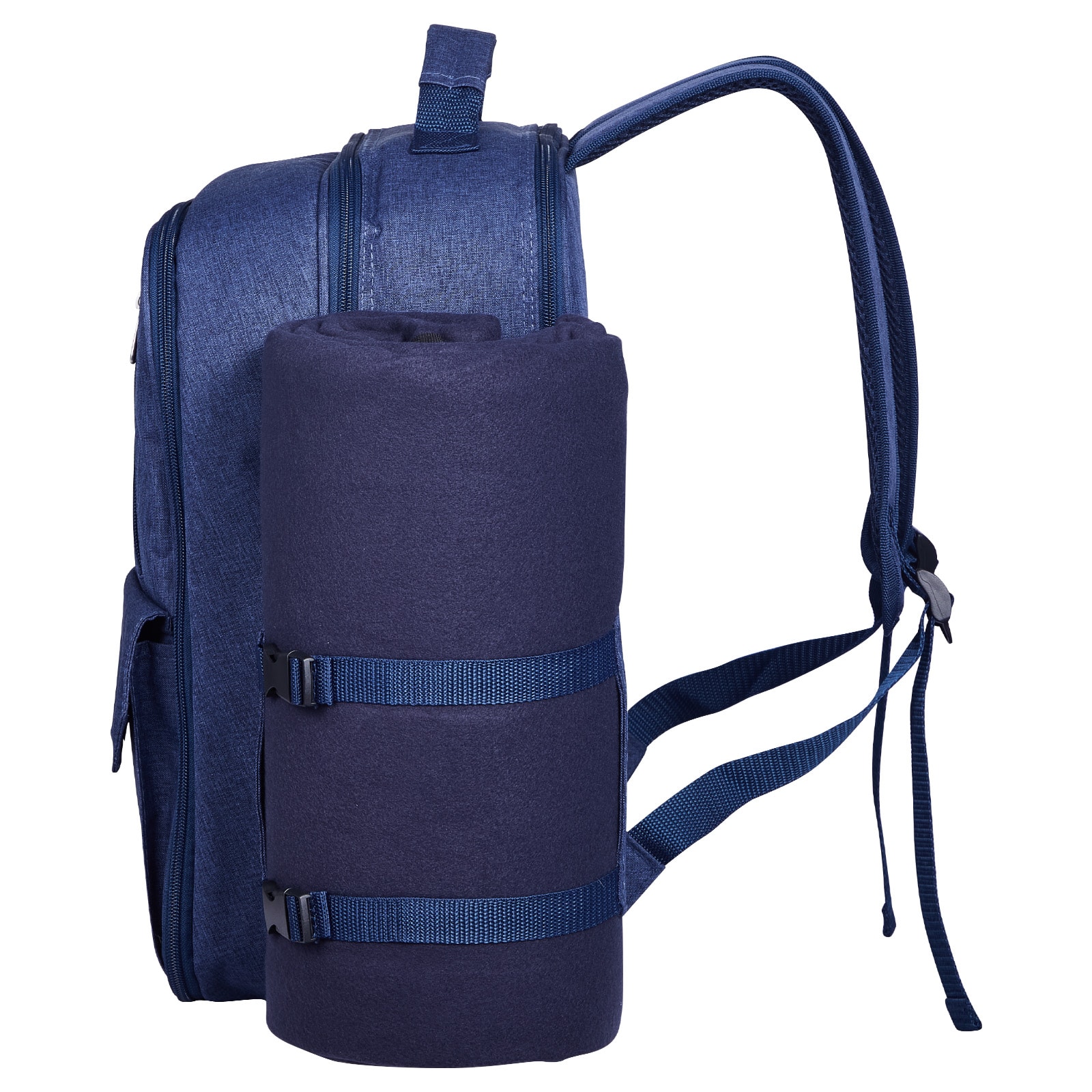 Beach Picnic Backpack Bag For 4 Person With Cooler Compartment Navy Blue_voghion.com